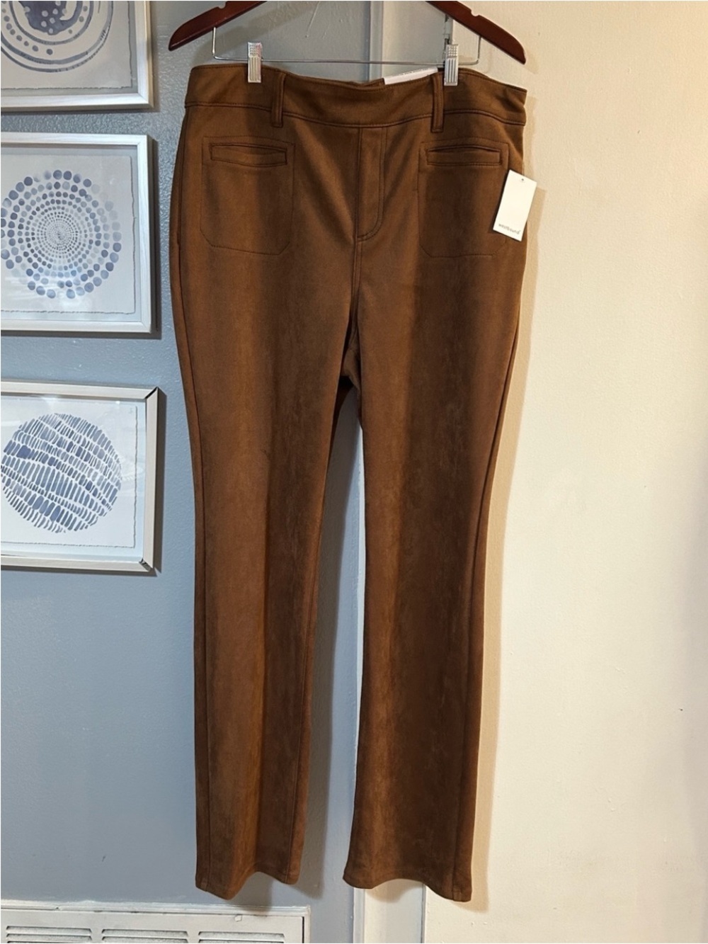 Westbound Womens Plus Size 16R Brown Faux Suede High Rise Straight Leg Pants NWT